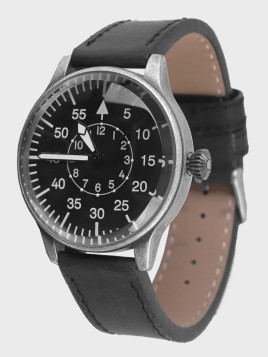MIL-TEC ZEGAREK LOTNICZY LUFTWAFFE PASEK SKÓRZANY CZARNY