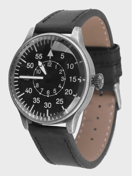 MIL-TEC ZEGAREK LOTNICZY LUFTWAFFE PASEK SKÓRZANY CZARNY