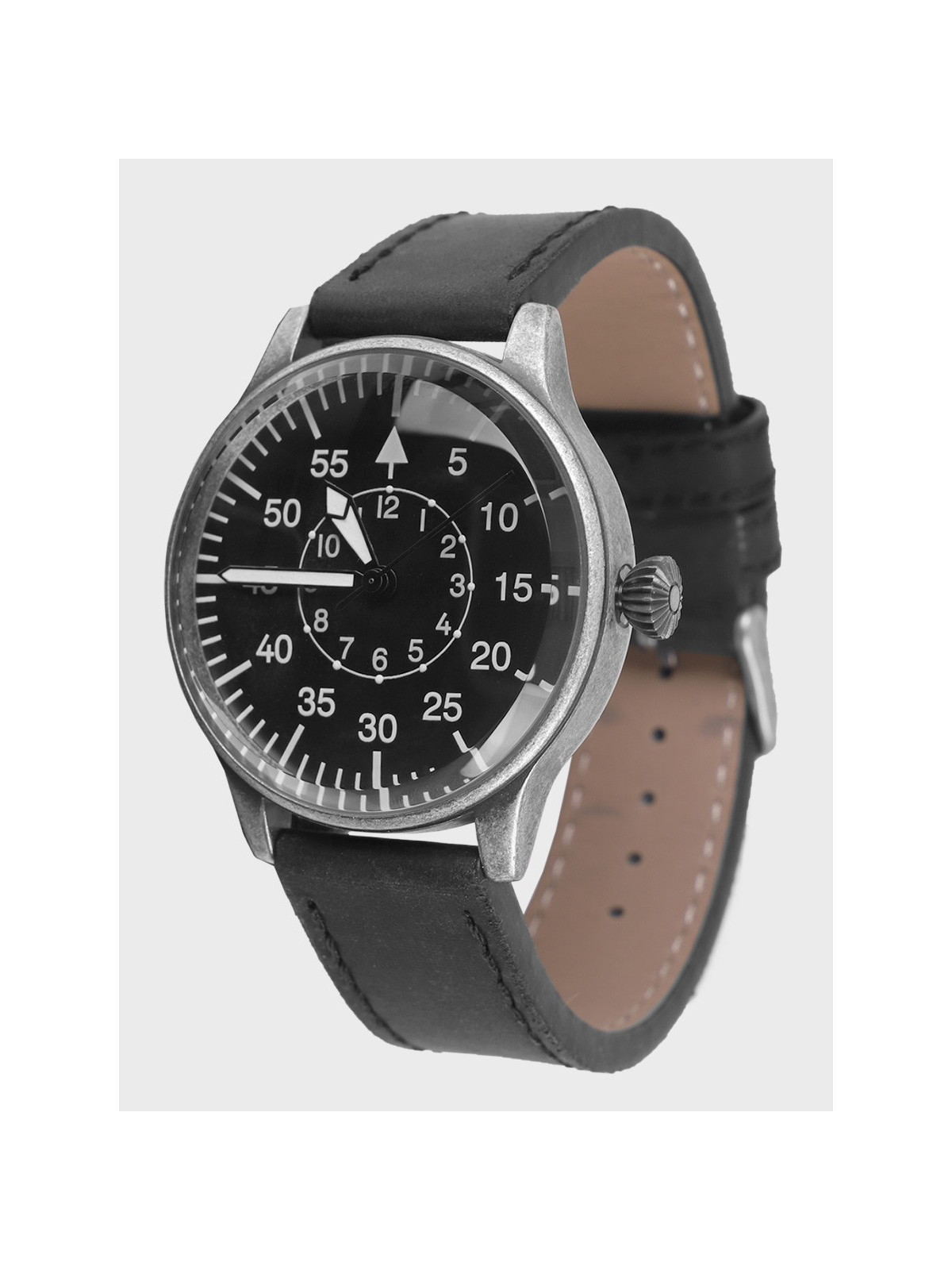MIL-TEC ZEGAREK LOTNICZY LUFTWAFFE PASEK SKÓRZANY CZARNY