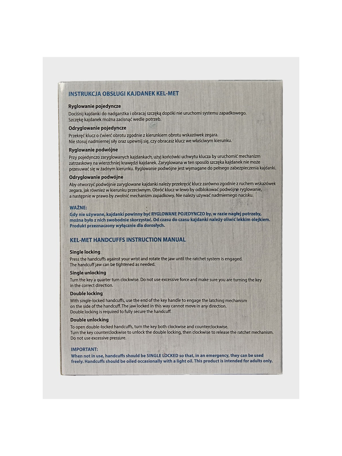 KEL-MET KAJDANKI POLICYJNE CERTYFIKOWANE INOX stal