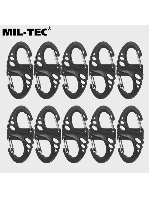 MIL-TEC KARABINKI POMOCNICZE S-HOOK 10 SZT. CZARNE