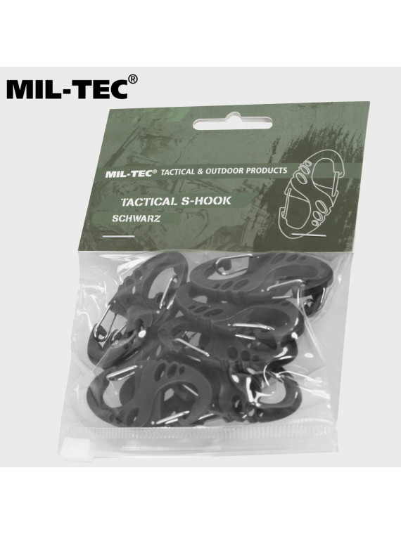 MIL-TEC KARABINKI POMOCNICZE S-HOOK 10 SZT. CZARNE