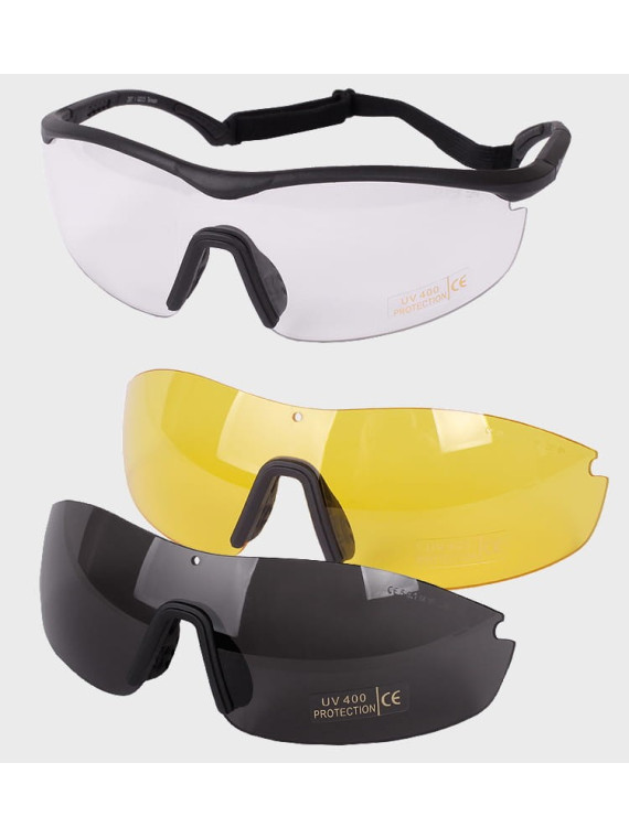 MIL-TEC OKULARY TAKTYCZNE WYMIENNE SZKŁA UV400 ETUI CZARNE