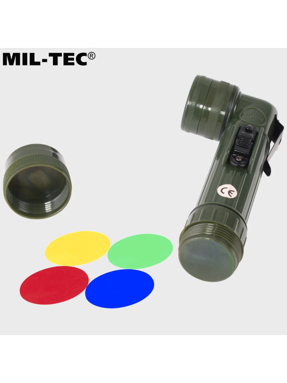 MIL-TEC LATARKA KĄTOWA Z FILTRAMI ŚREDNIA 17CM OLIWKOWA