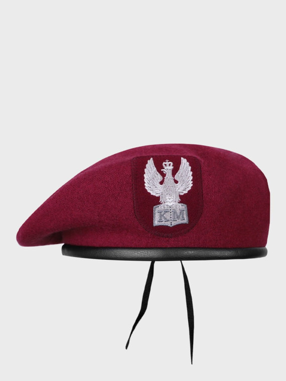 BB-TEX BERET KLASA MUNDUROWA WEŁNIANY TŁOCZONY Z ORŁEM BORDOWY 55