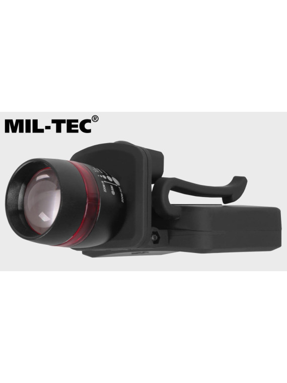 MIL-TEC LATARKA NA CZAPKĘ Z DASZKIEM 150LM CZOŁÓWKA Z ZOOM CZARNA