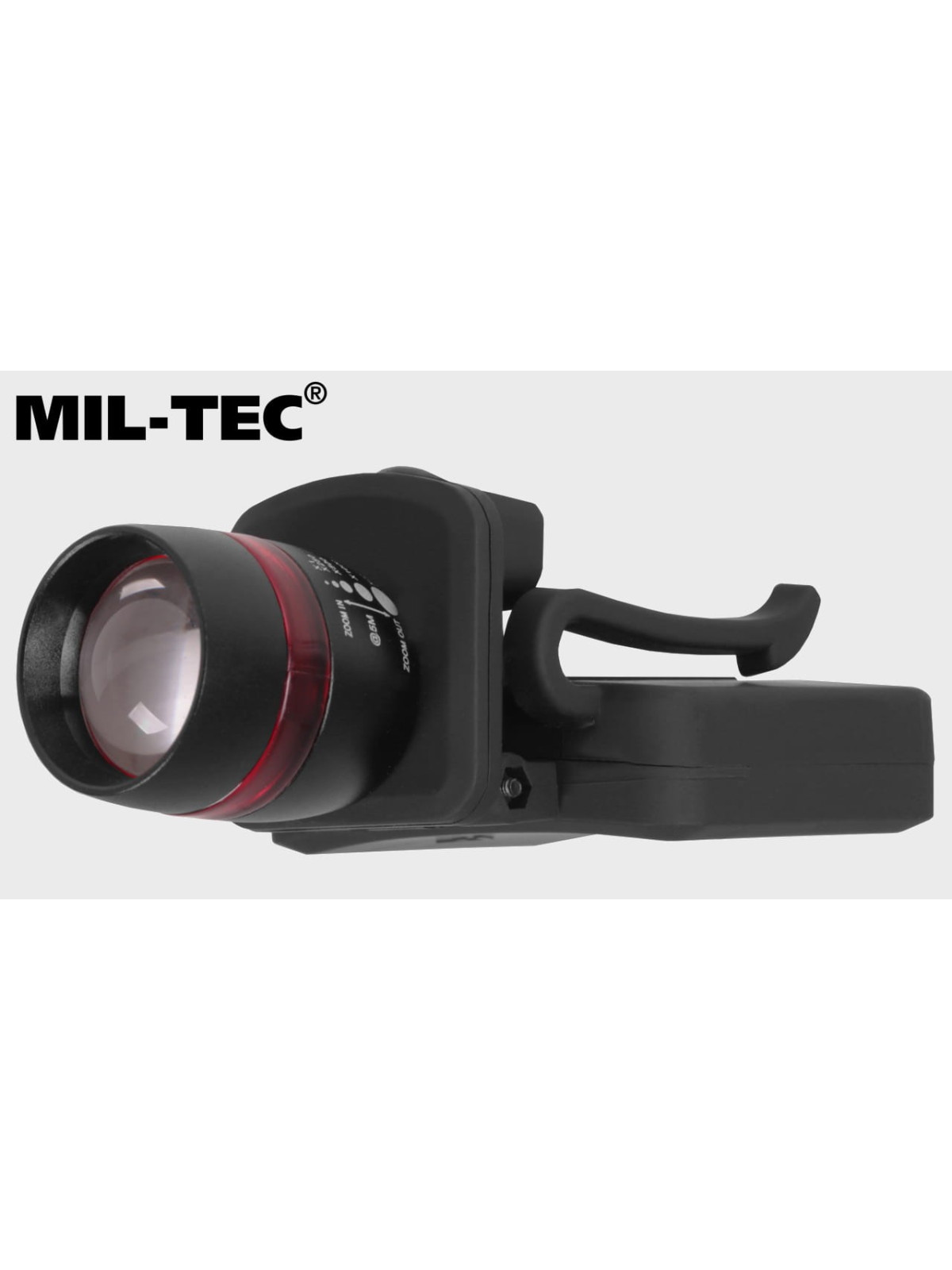 MIL-TEC LATARKA NA CZAPKĘ Z DASZKIEM 150LM CZOŁÓWKA Z ZOOM CZARNA