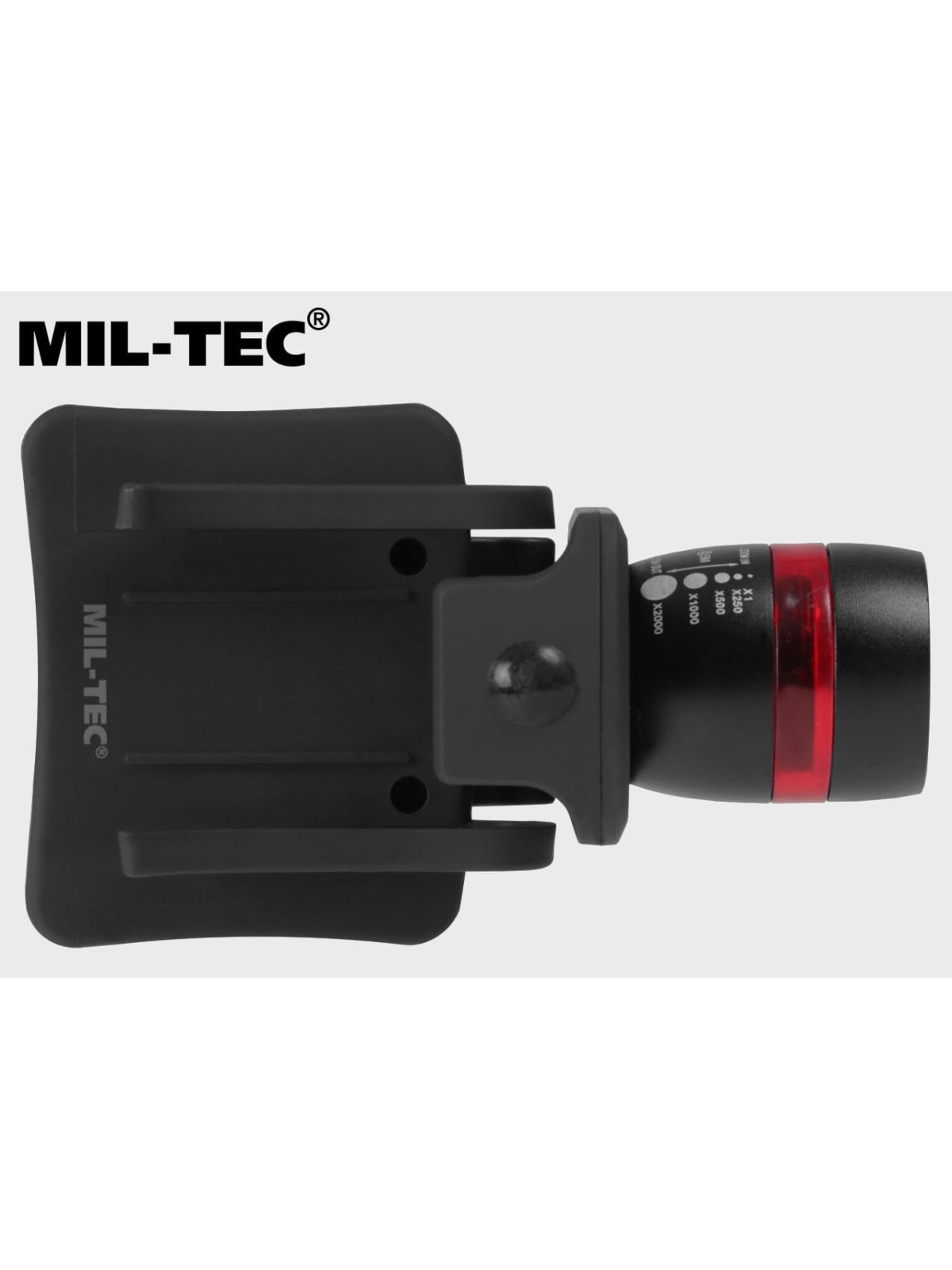 MIL-TEC LATARKA NA CZAPKĘ Z DASZKIEM 150LM CZOŁÓWKA Z ZOOM CZARNA