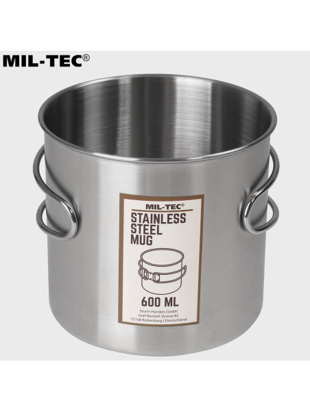 MIL-TEC KUBEK TURYSTYCZNY SKŁADANY UCHWYT 600ML STAL NIERDZEWNA