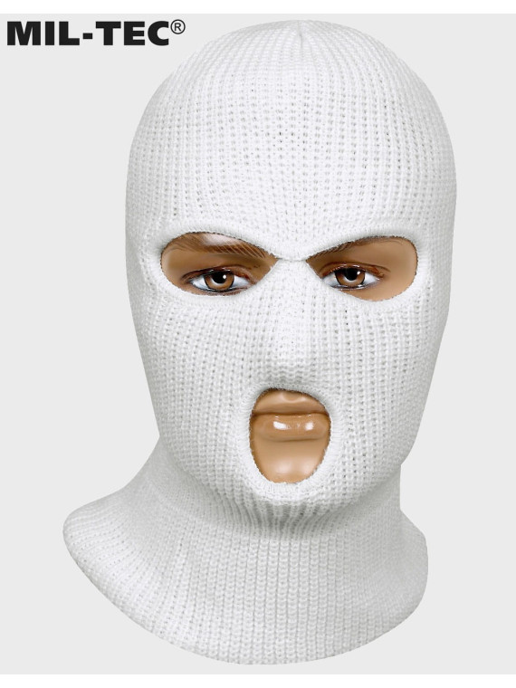 MIL-TEC KOMINIARKA 3 OTWORY CZAPKA BALACLAVA AKRYL BIAŁA 