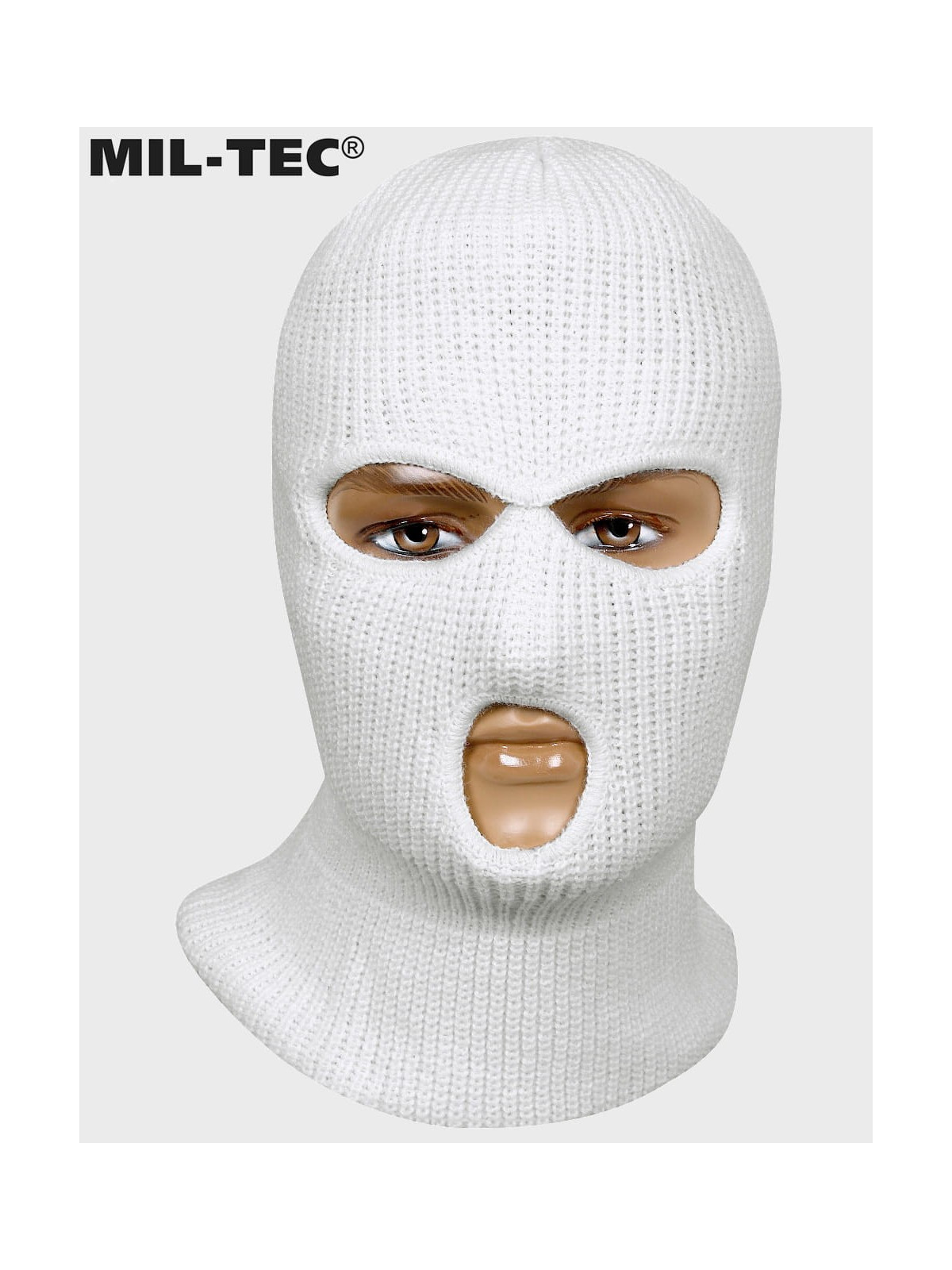 MIL-TEC KOMINIARKA 3 OTWORY CZAPKA BALACLAVA AKRYL BIAŁA 