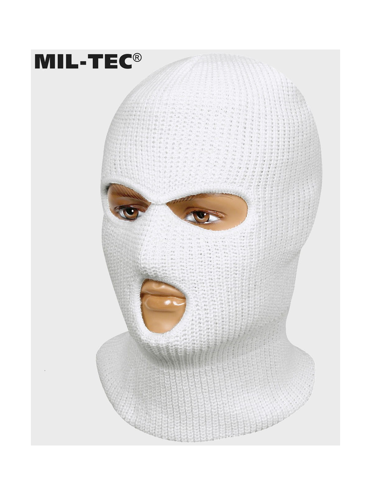 MIL-TEC KOMINIARKA 3 OTWORY CZAPKA BALACLAVA AKRYL BIAŁA 