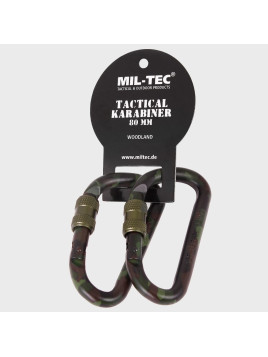MIL-TEC KARABIŃCZYK KARABINEK Z BLOKADĄ 2SZT. WL 80MM WOODLAND