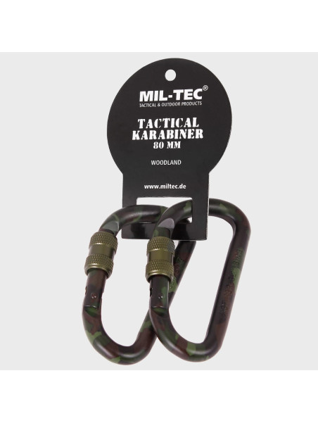 MIL-TEC KARABIŃCZYK KARABINEK Z BLOKADĄ 2SZT. WL 80MM WOODLAND