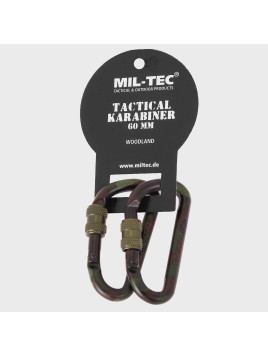MIL-TEC KARABIŃCZYK KARABINEK Z BLOKADĄ 2SZT. WL 60MM WOODLAND