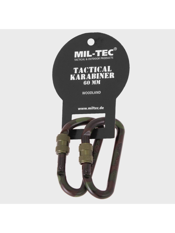 MIL-TEC KARABIŃCZYK KARABINEK Z BLOKADĄ 2SZT. WL 60MM WOODLAND