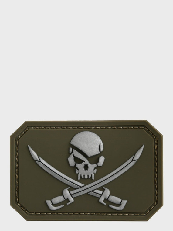 MIL-TEC Naszywka 3D SKULL'N'SWORDS PVC OLIWKOWY