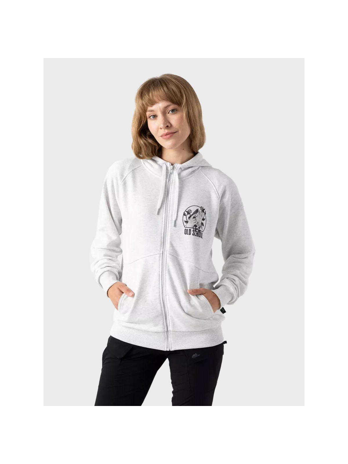 HELIKON-TEX Bluza z kapturem Old School Fullzip Unisex Jasny Szary Melanż S