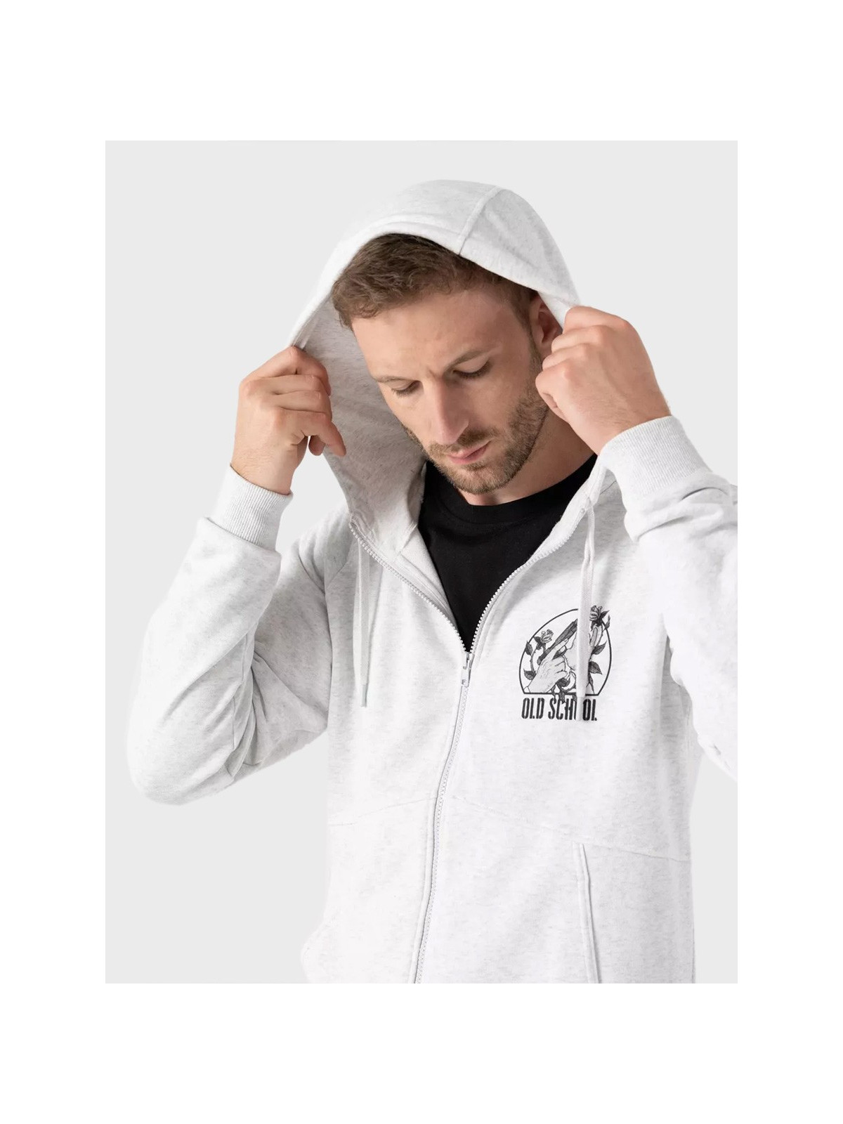 HELIKON-TEX Bluza z kapturem Old School Fullzip Unisex Jasny Szary Melanż S