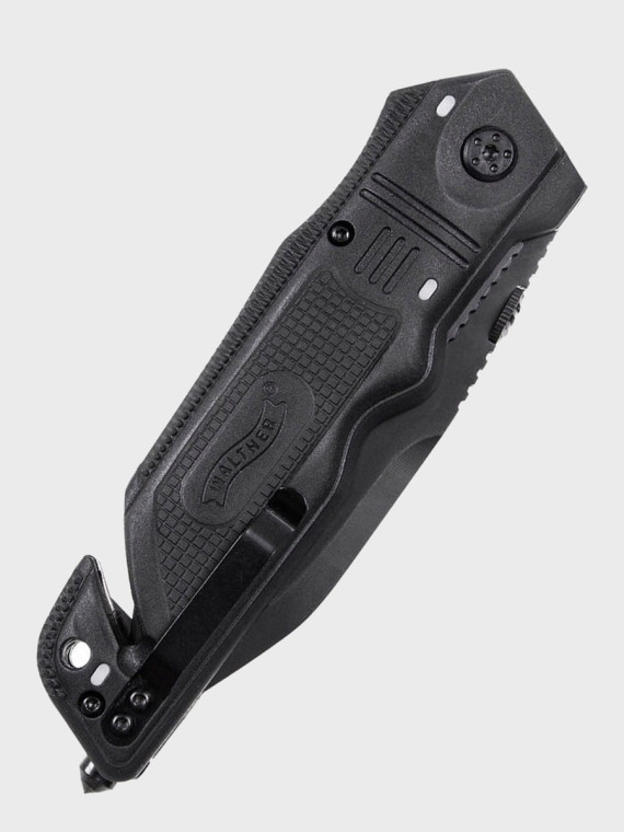 WALTHER NÓŻ SKŁADANY RATOWNICZY EMERGENCY RESCUE CLIP-POINT CZARNY