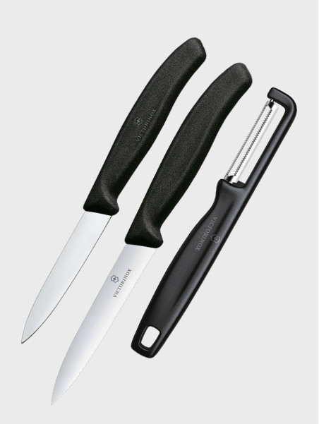 VICTORINOX Noże kuchenne 2 szt i obierczaka do warzyw zestaw 6.7113.33 czarne
