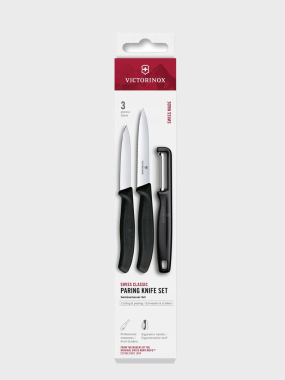 VICTORINOX Noże kuchenne 2 szt i obierczaka do warzyw zestaw 6.7113.33 czarne