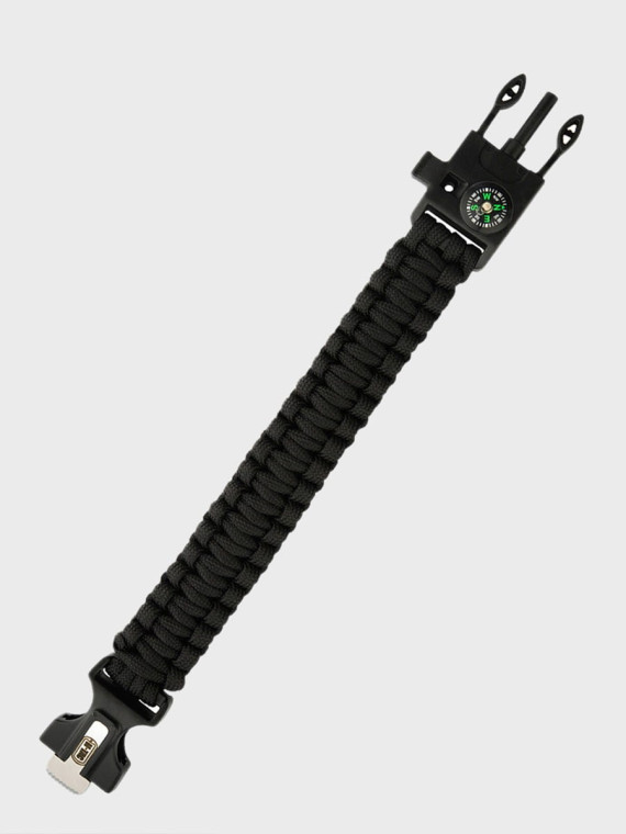 M-TAC Bransoletka Paracord Krzesiwo Kompas Gwizdek Czarna M