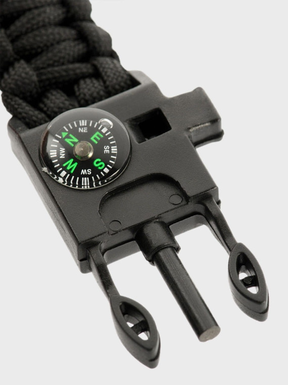 M-TAC Bransoletka Paracord Krzesiwo Kompas Gwizdek Czarna M