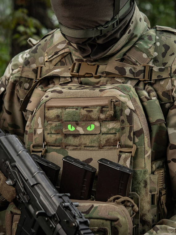 M-TAC Naszywka Kocie Oczy CAT EYES LASER Cut Multicam-zielona Fluorescencyjna