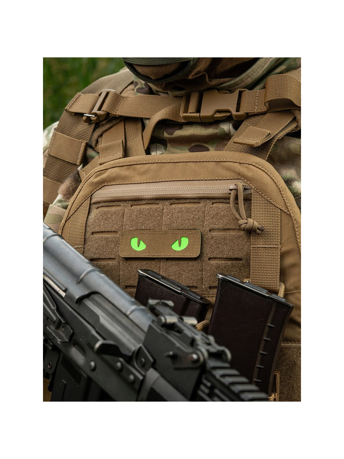 M-TAC Naszywka Kocie Oczy CAT EYES LASER Cut Coyote-zielona Fluorescencyjna