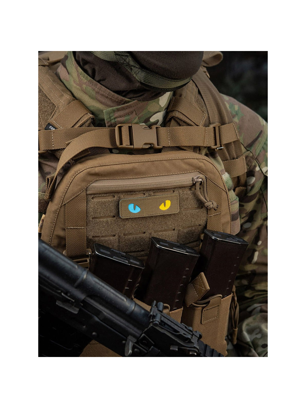 M-TAC Naszywka Kocie Oczy CAT EYES LASER Cut Coyote-niebiesko-żółta Fluorescencyjna