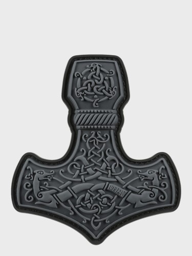 NASZYWKA 3D MJÖLNIR MŁOT THORA DUŻA PVC SZARA
